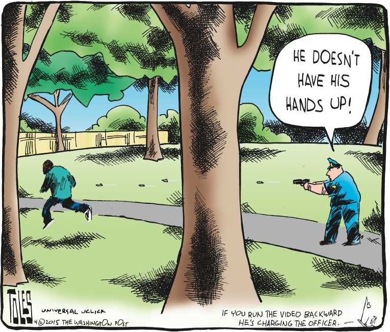 Political/Editorial Cartoon by Tom Toles, Washington Post on Policeman Charged With Murder