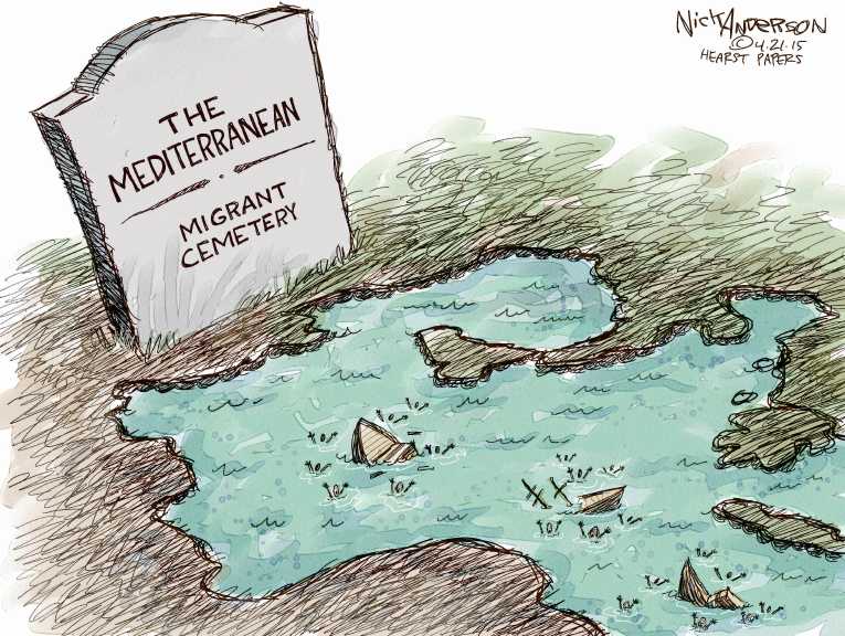 Political/Editorial Cartoon by Nick Anderson, Houston Chronicle on 700 Feared Dead in Mediterranean