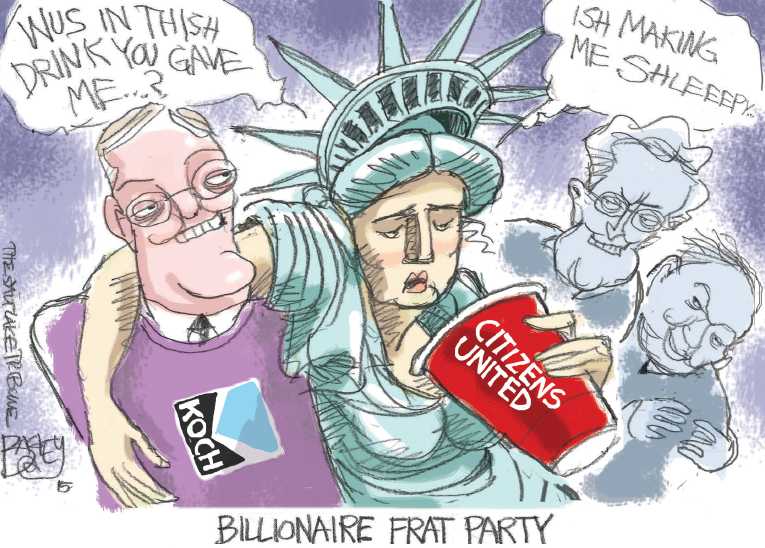 Political/Editorial Cartoon by Pat Bagley, Salt Lake Tribune on Candidates Jockey for Funding