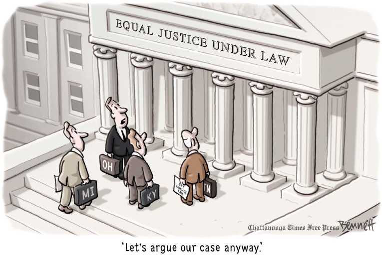 Political/Editorial Cartoon by Clay Bennett, Chattanooga Times Free Press on Court to Rule on Gay Marriage