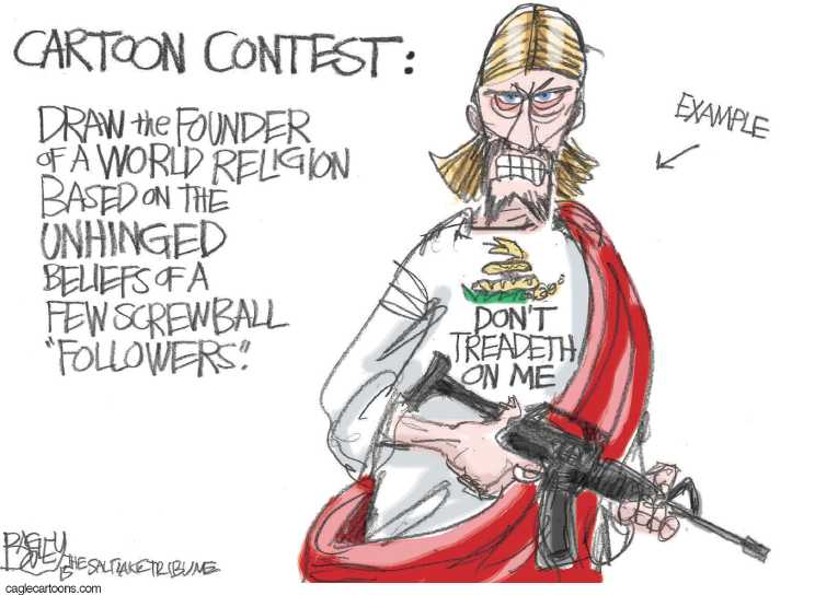 Political/Editorial Cartoon by Pat Bagley, Salt Lake Tribune on Two Terrorists Killed