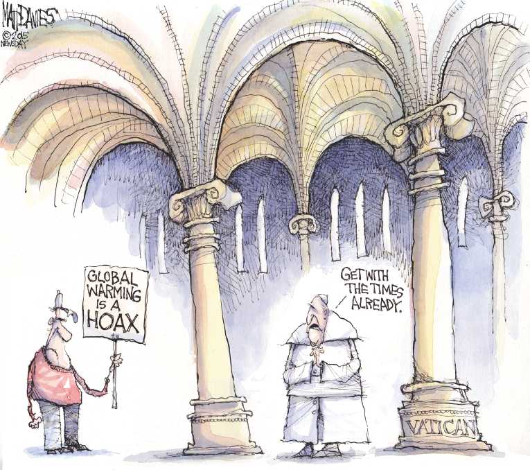 Political/Editorial Cartoon by Matt Davies, Journal News on Pope Speaks Out on Climate