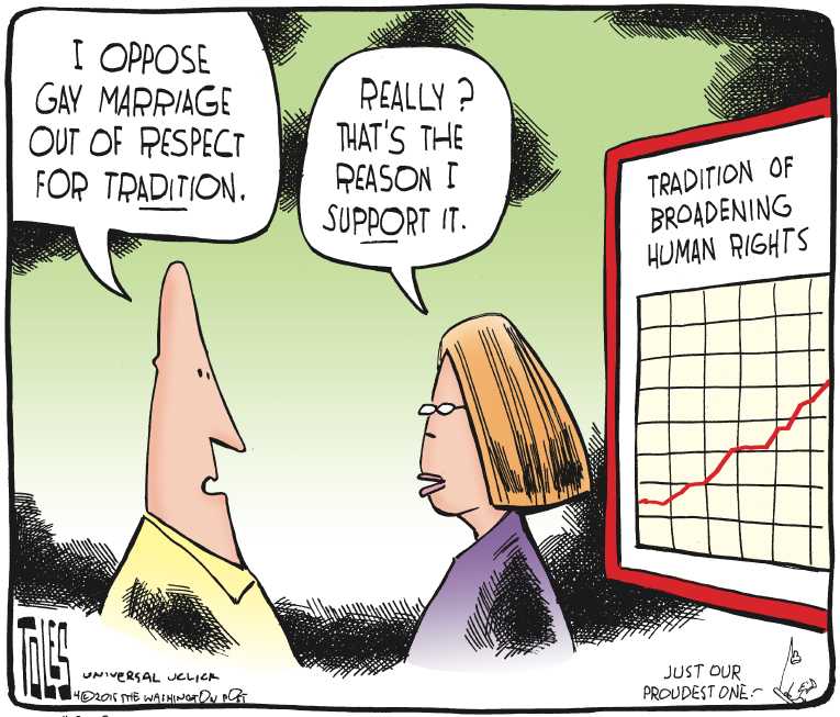 Political/Editorial Cartoon by Tom Toles, Washington Post on Court to Rule on Gay Marriage