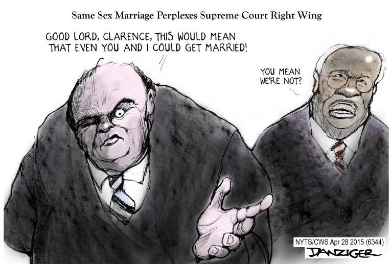 Political/Editorial Cartoon by Jeff Danziger, CWS/CartoonArts Intl. on Court to Rule on Gay Marriage