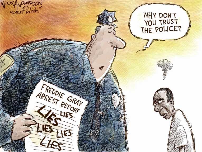 Political/Editorial Cartoon by Nick Anderson, Houston Chronicle on Baltimore Erupts