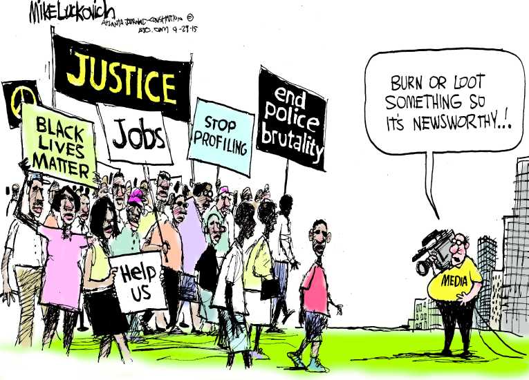 Political/Editorial Cartoon by Mike Luckovich, Atlanta Journal-Constitution on Baltimore Erupts