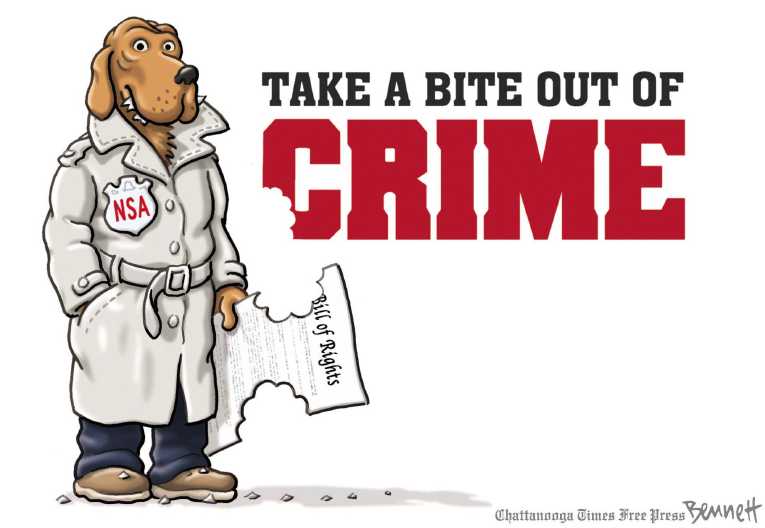 Political/Editorial Cartoon by Clay Bennett, Chattanooga Times Free Press on NSA Going Too far, Court Rules