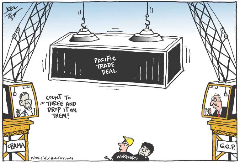 Political/Editorial Cartoon by Joel Pett, Lexington Herald-Leader, CWS/CartoonArts Intl. on Obama’s Trade Pact Rejected