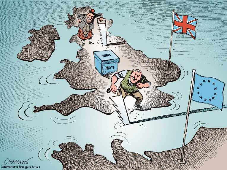 Political/Editorial Cartoon by Patrick Chappatte, International Herald Tribune on Conservatives and Cameron Win