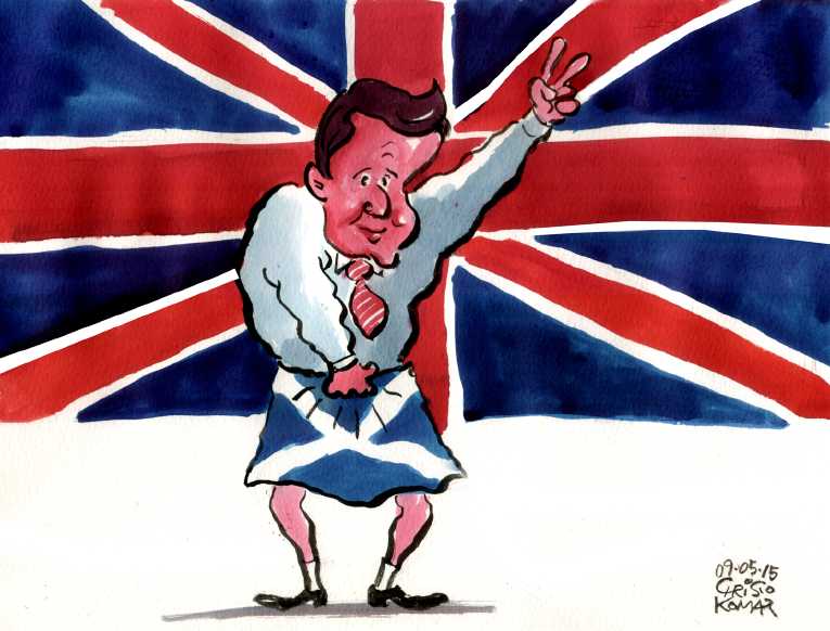 Political/Editorial Cartoon by Christo Komarnitski, Sega, Sofia, Bulgaria on Conservatives and Cameron Win