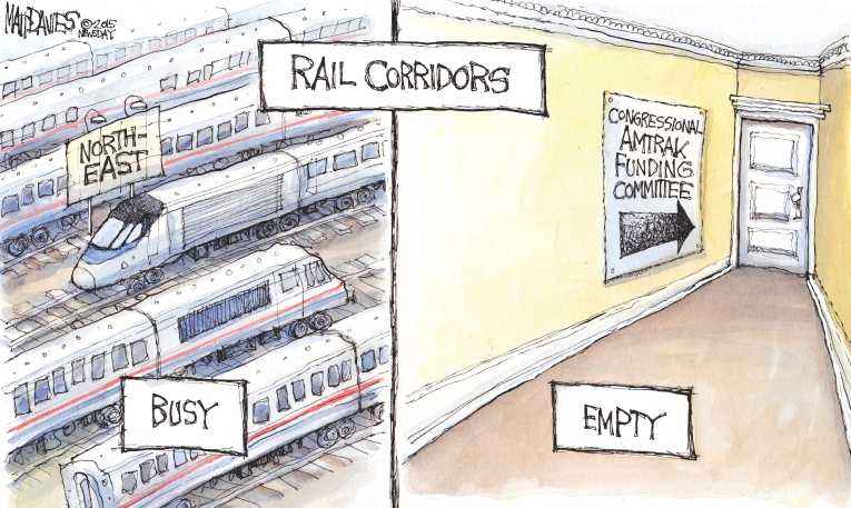 Political/Editorial Cartoon by Matt Davies, Journal News on Train Derailment Kills 8