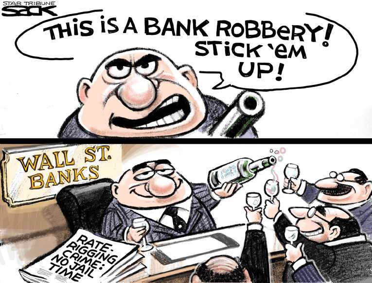 Political/Editorial Cartoon by Steve Sack, Minneapolis Star Tribune on Bank Profits Up