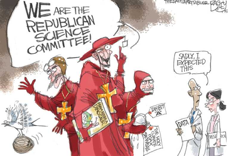Political/Editorial Cartoon by Pat Bagley, Salt Lake Tribune on Climate Debate Continues