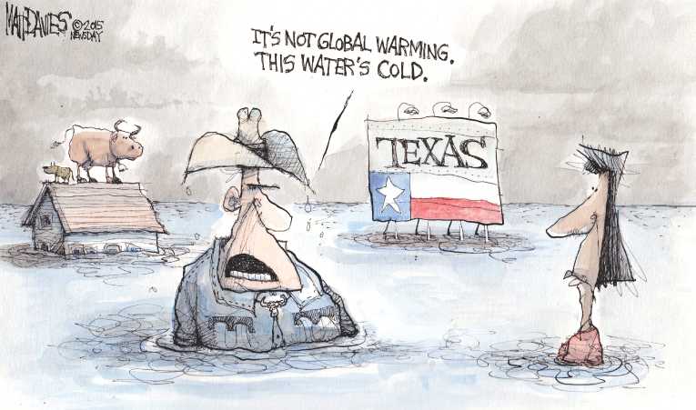 Political/Editorial Cartoon by Matt Davies, Journal News on Record Rain Drowns Texas