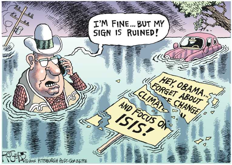 Political/Editorial Cartoon by Rob Rogers, The Pittsburgh Post-Gazette on Record Rain Drowns Texas