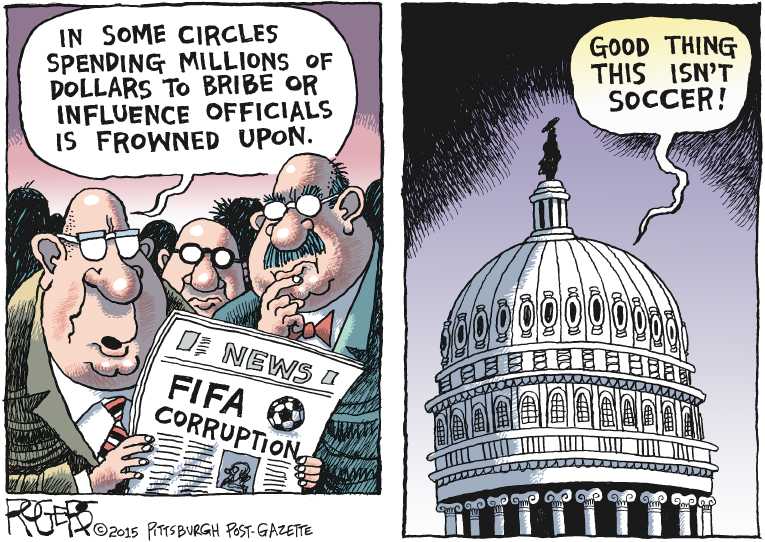 Political/Editorial Cartoon by Rob Rogers, The Pittsburgh Post-Gazette on US Indicts Soccer Officials