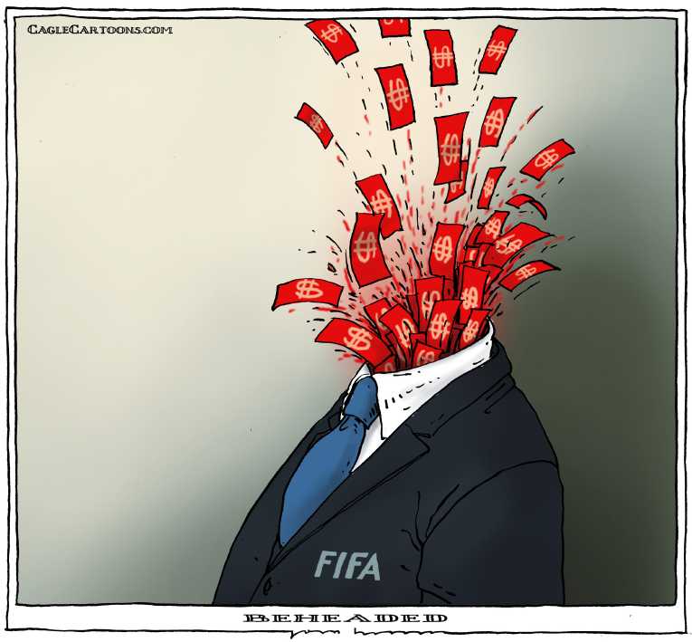 Political/Editorial Cartoon by Joep Bertrams, Het Parool, Amsterdam, Netherlands on US Indicts Soccer Officials