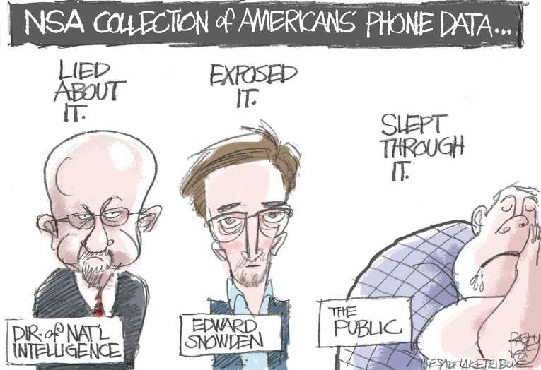 Political/Editorial Cartoon by Pat Bagley, Salt Lake Tribune on Patriot Act Extended