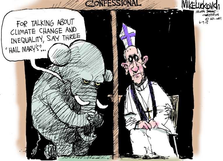 Political/Editorial Cartoon by Mike Luckovich, Atlanta Journal-Constitution on GOP Upset With Pope
