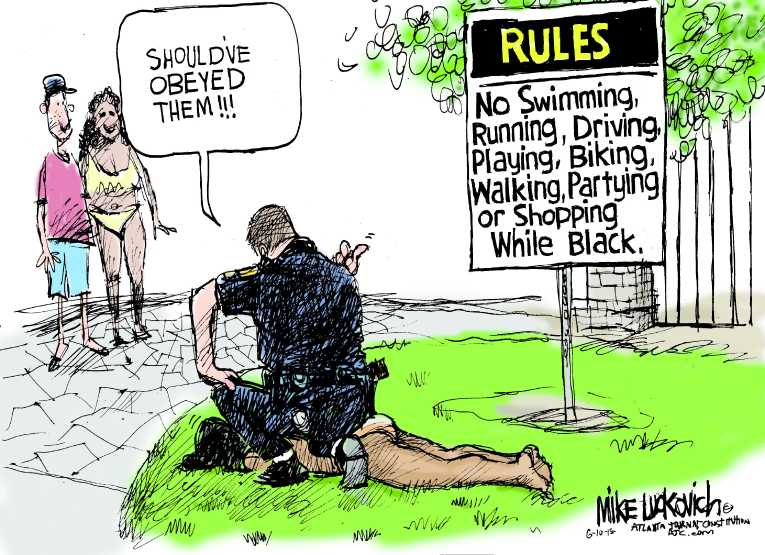 Political/Editorial Cartoon by Mike Luckovich, Atlanta Journal-Constitution on Teenage Girl Apprehended