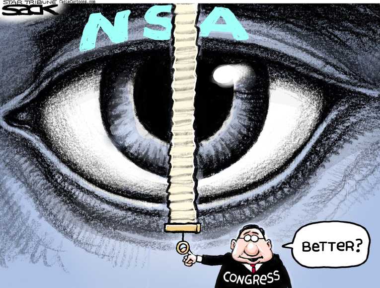 Political/Editorial Cartoon by Steve Sack, Minneapolis Star Tribune on Spy Bill Passed