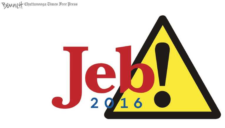 Political/Editorial Cartoon by Clay Bennett, Chattanooga Times Free Press on Jeb & Trump Declare