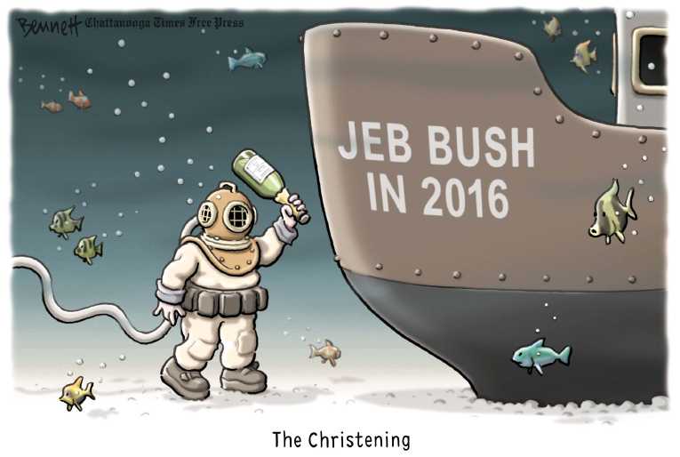 Political/Editorial Cartoon by Clay Bennett, Chattanooga Times Free Press on Jeb & Trump Declare