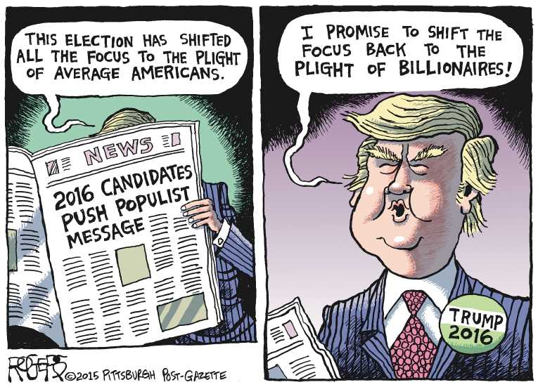 Political/Editorial Cartoon by Rob Rogers, The Pittsburgh Post-Gazette on Jeb & Trump Declare