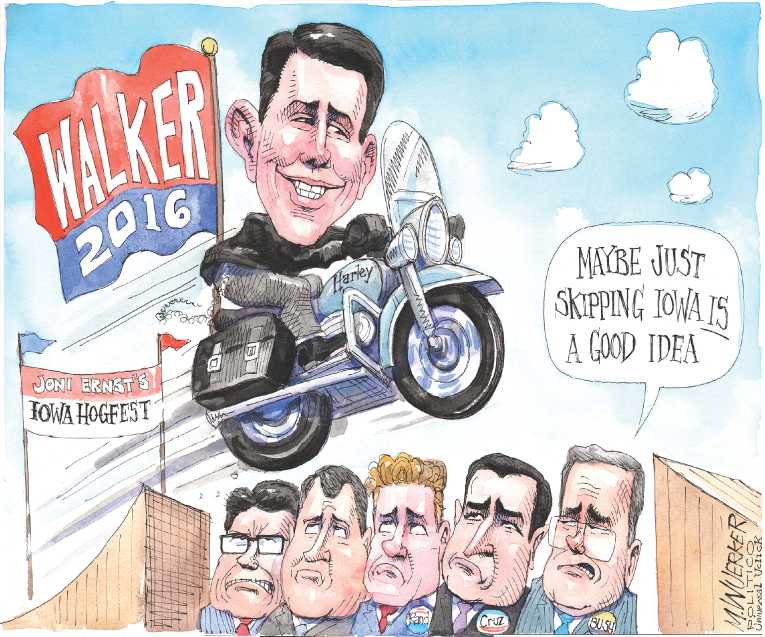 Political/Editorial Cartoon by Matt Wuerker, Politico on Jeb & Trump Declare