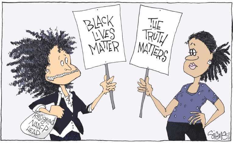 Political/Editorial Cartoon by Signe Wilkinson, Philadelphia Daily News on Dolezal Not Black