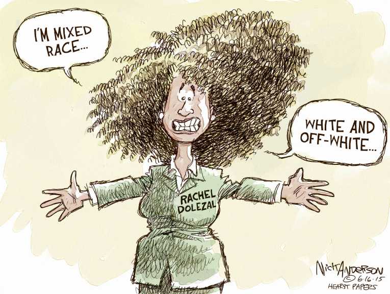 Political/Editorial Cartoon by Nick Anderson, Houston Chronicle on Dolezal Not Black