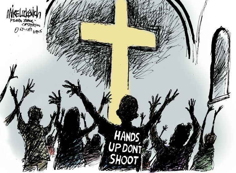 Political/Editorial Cartoon by Mike Luckovich, Atlanta Journal-Constitution on 9 Shot Dead in Charleston Church