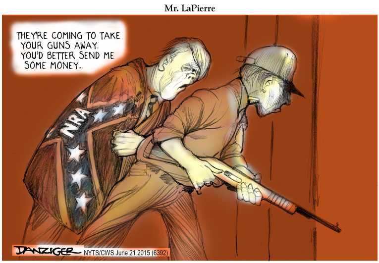 Political/Editorial Cartoon by Jeff Danziger, CWS/CartoonArts Intl. on 9 Shot Dead in Charleston Church