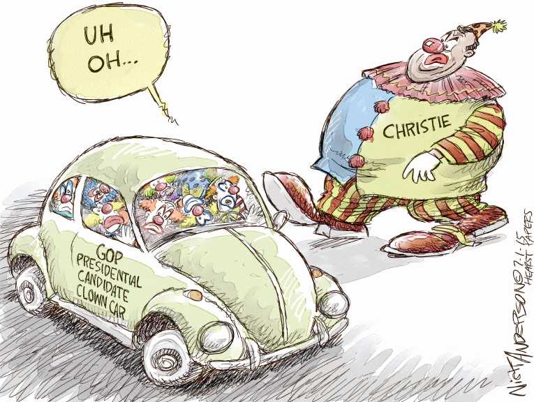 Political/Editorial Cartoon by Nick Anderson, Houston Chronicle on Trump, Christie Join Race