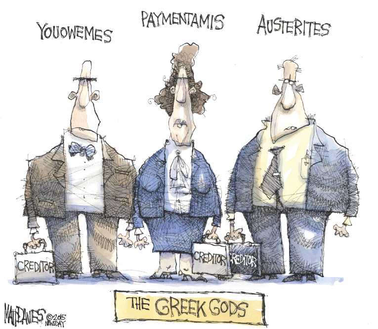 Political/Editorial Cartoon by Matt Davies, Journal News on Greece in Financial Crisis