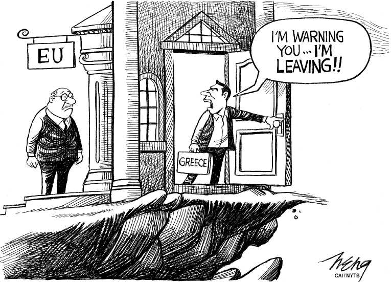 Political/Editorial Cartoon by Heng Kim Song, Lianhe Zaobao, Singapore on Greece in Financial Crisis