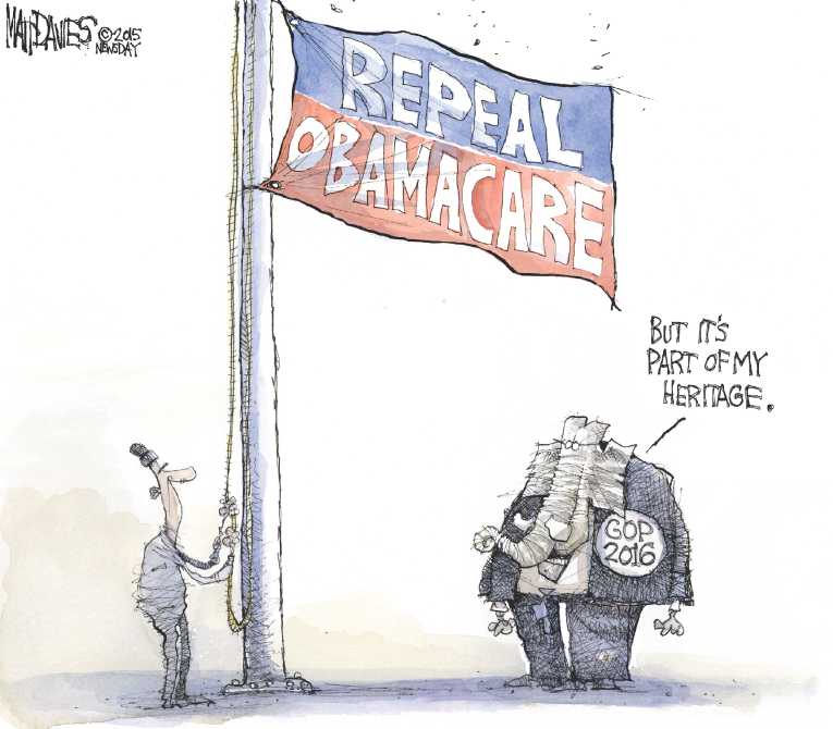 Political/Editorial Cartoon by Matt Davies, Journal News on Supreme Court Upholds ObamaCare