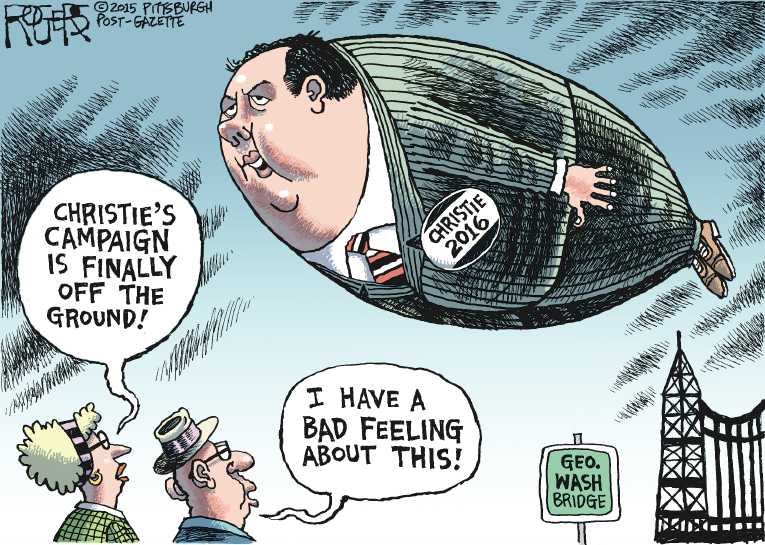 Political/Editorial Cartoon by Rob Rogers, The Pittsburgh Post-Gazette on Christie Enters Race