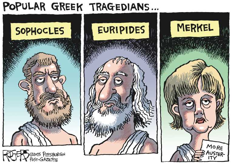 Political/Editorial Cartoon by Rob Rogers, The Pittsburgh Post-Gazette on Greece Defaults