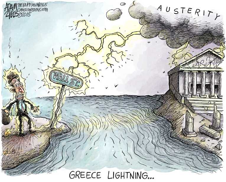Political/Editorial Cartoon by Adam Zyglis, The Buffalo News on Greece Defaults