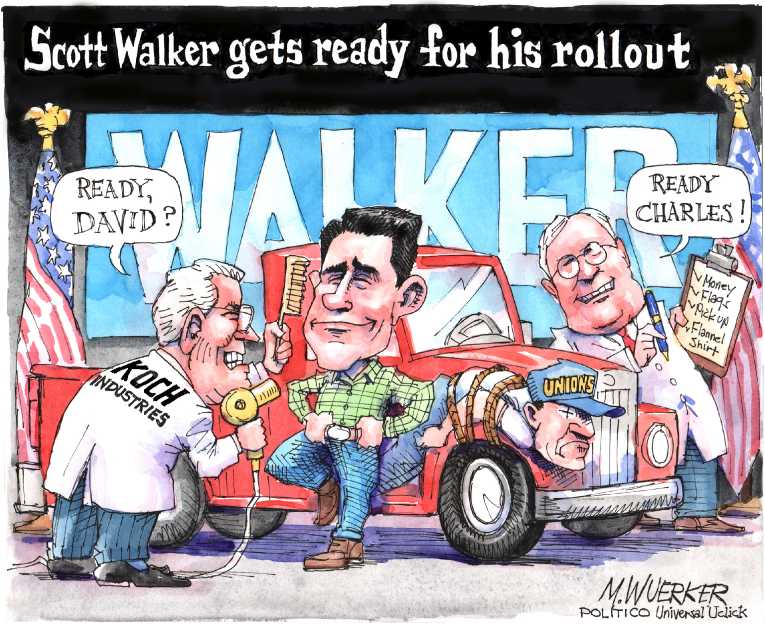 Political/Editorial Cartoon by Matt Wuerker, Politico on Walker Declares, Trump Rages