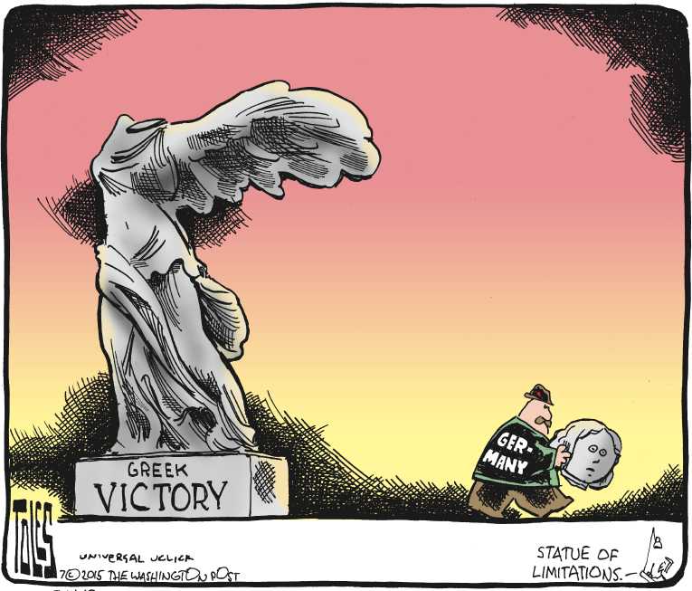 Political/Editorial Cartoon by Tom Toles, Washington Post on Germany Conquers Greece