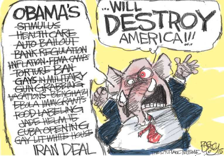 Political/Editorial Cartoon by Pat Bagley, Salt Lake Tribune on Iran Nuke Deal Reached