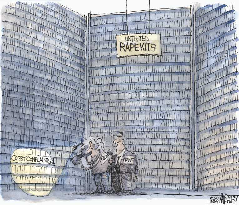 Political/Editorial Cartoon by Matt Davies, Journal News on Bill Cosby Goes Down