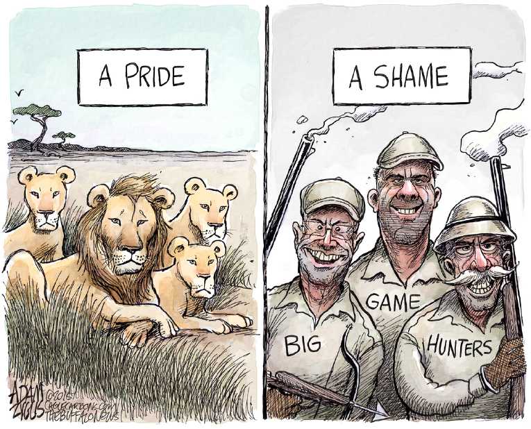 Political/Editorial Cartoon by Adam Zyglis, The Buffalo News on Trophy Hunter Apologies