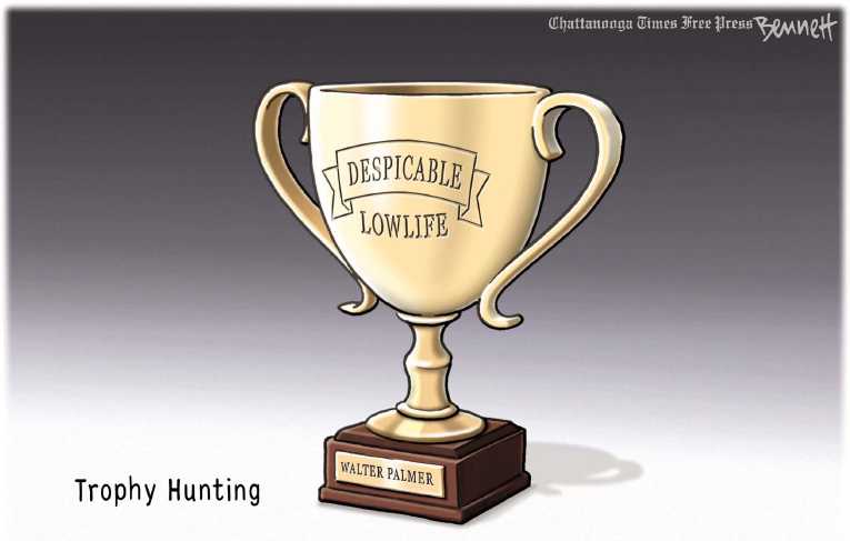 Political/Editorial Cartoon by Clay Bennett, Chattanooga Times Free Press on Trophy Hunter Apologies