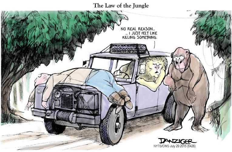 Political/Editorial Cartoon by Jeff Danziger, CWS/CartoonArts Intl. on Trophy Hunter Apologies