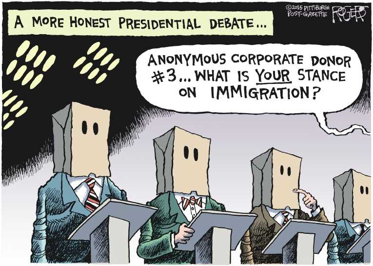 Political/Editorial Cartoon by Rob Rogers, The Pittsburgh Post-Gazette on GOP Candidates Debate