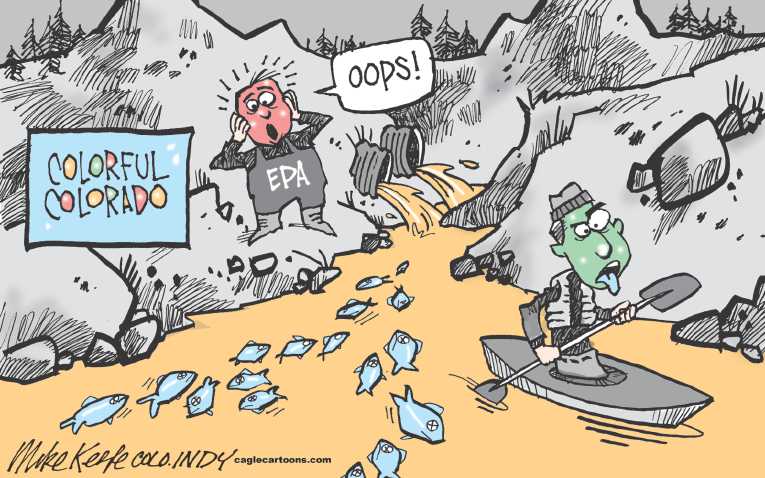 Political/Editorial Cartoon by Mike Keefe, Denver Post on 3 Million Toxic Gallons Spilled