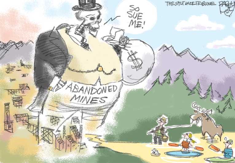 Political/Editorial Cartoon by Pat Bagley, Salt Lake Tribune on 3 Million Toxic Gallons Spilled